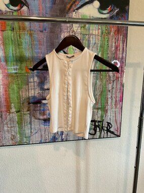 Joah Brown Lace Up Crop Tank White Flex Rib S/M NWT